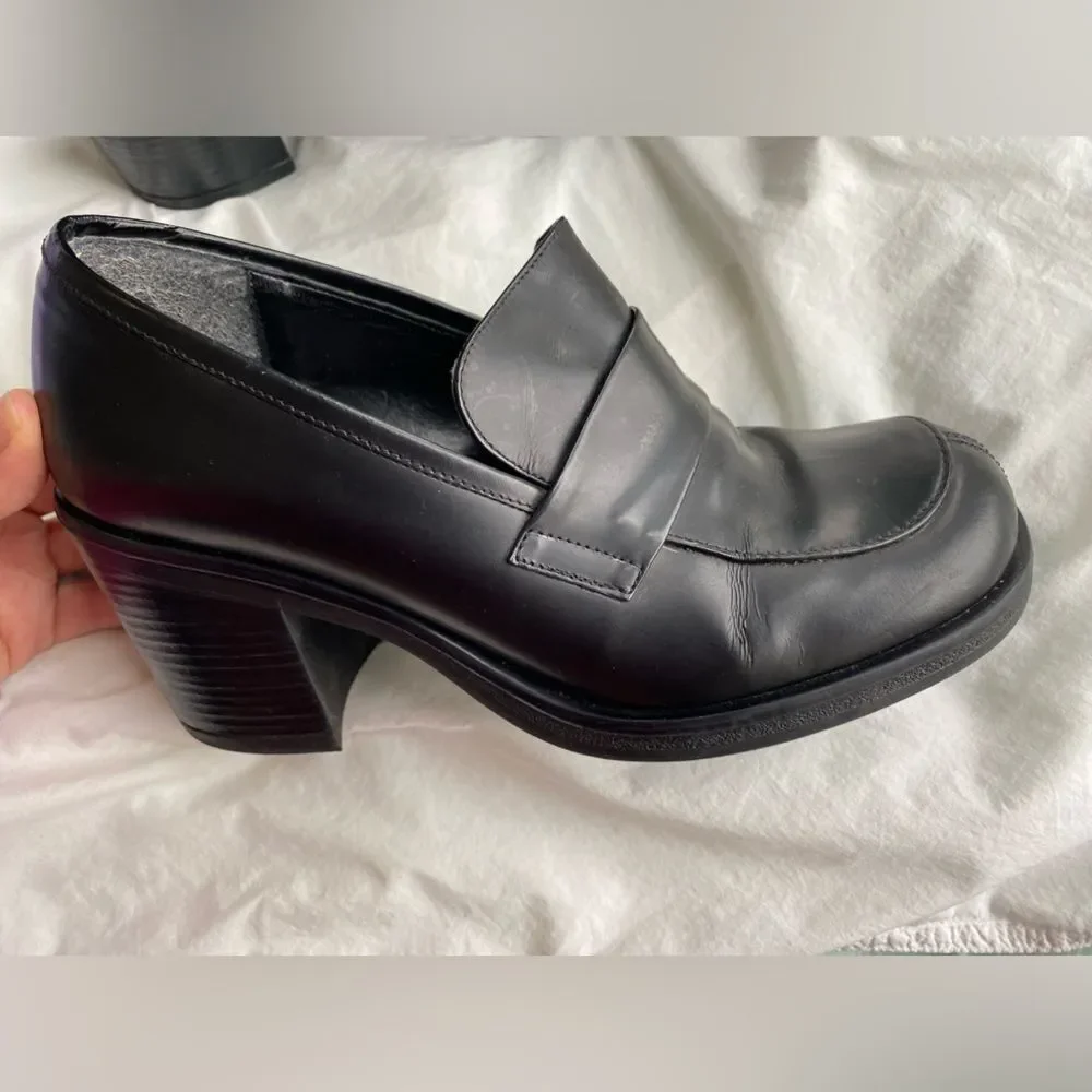 90s Heeled Loafer Black Leather Nine West Shoes - Picture 6 of 9